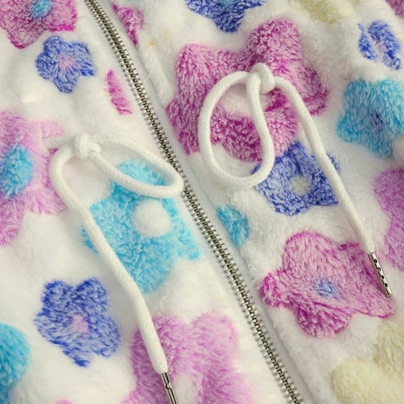 Floral Zip Up Long Sleeve Boutique Teddy Coat with Pockets - NWT 2XL - Picture 6 of 10